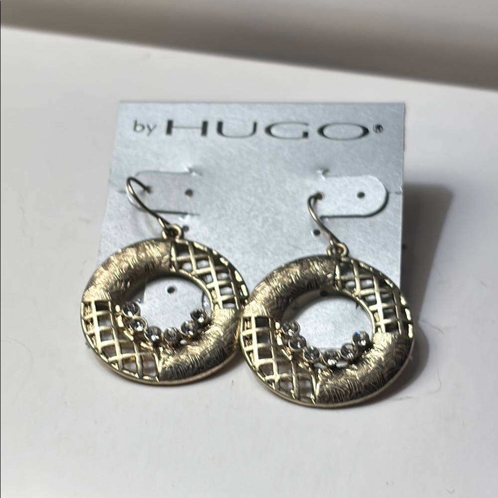 NWT HUGO Gold Tone & CZ Hoop Earrings